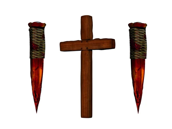 Wooden Cross Stake Weapons Vampires — Stock Photo, Image