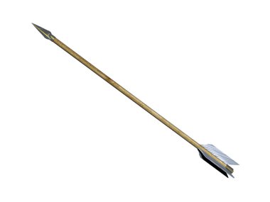 Tüyleri ve ucu olan tahta ok.