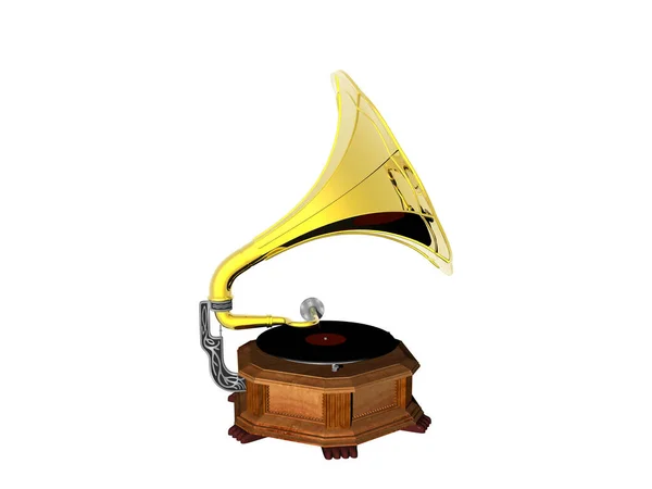 Zabytkowy Gramofon Złotym Lejkiem — Zdjęcie stockowe
