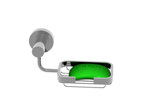 Metallische Seifenschale Mit Grüner Seife — Stockfoto