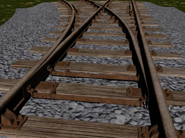 Rails in the track bed with sills and gravel