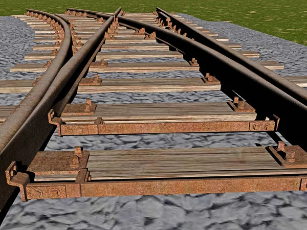 Schienen Gleisbett Mit Schwellen Und Schotter — Stockfoto