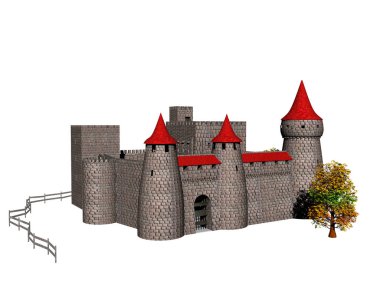 Kuleleri ve siperleri olan eski bir kale kompleksi