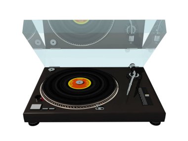Pleksiglas kapaklı eski turntable