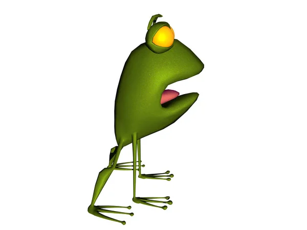 Grüner Cartoon Frosch Auf Zwei Beinen Mit Offenem Maul — Stockfoto