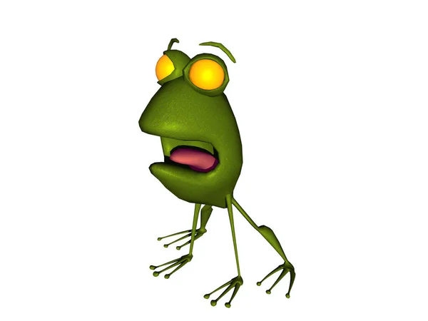 Green Cartoon Frog Two Legs Open Mouth — Stock Photo, Image