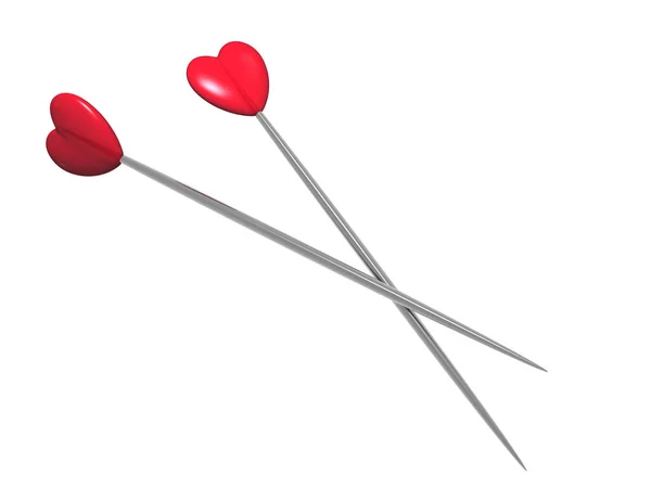 Μακριές Καρφίτσες Κόκκινη Κεφαλή Σχήμα Καρδιάς — Φωτογραφία Αρχείου