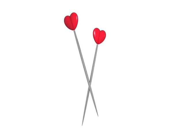Alfinetes Longos Com Uma Cabeça Vermelha Forma Coração — Fotografia de Stock