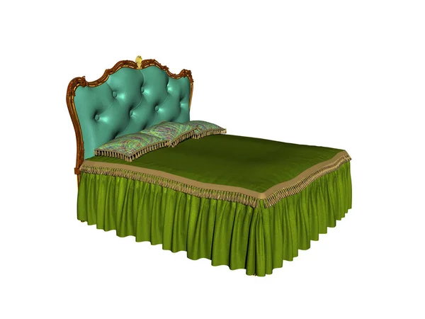Зеленая Мягкая Двуспальная Кровать Покрывалом — стоковое фото