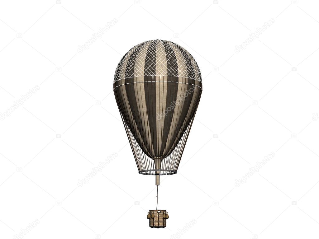Hot air balloon with passenger basket in the sky