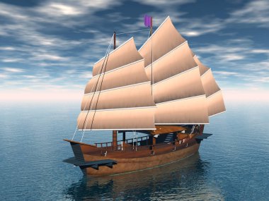 Deniz ticareti için antika yelkenli gemi.