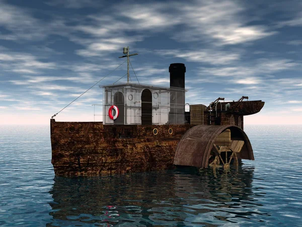 Old Wooden Paddle Steamer Sea — Stock Photo, Image