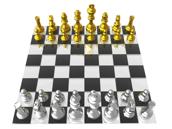 Chess Game Board Metallic Game Pieces — Stock Photo, Image