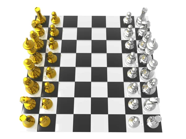 Chess Game Board Metallic Game Pieces — Stock Photo, Image