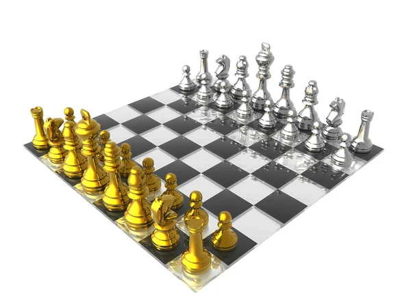 Chess Game Board Metallic Game Pieces — Stock Photo, Image