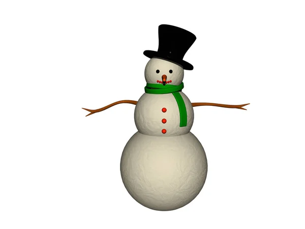 Icy Snowman Green Scarf Black Hat — Stock Photo, Image