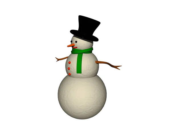 Icy Snowman Green Scarf Black Hat — Stock Photo, Image