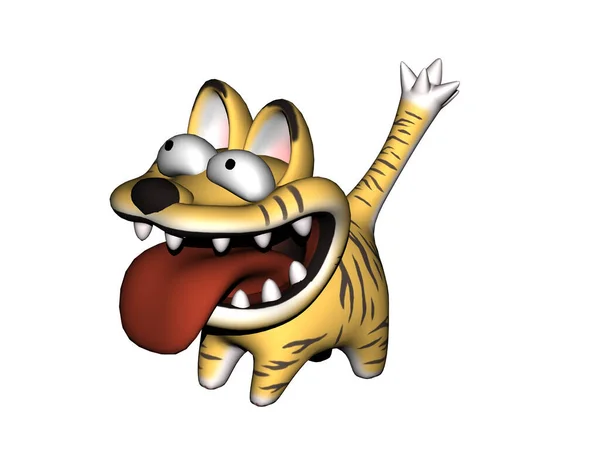 Yellow Cartoon Cat Tongues Hanging Out — Stock Photo, Image