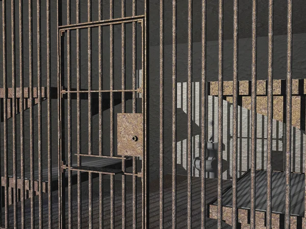 Prison cell with bars and beds