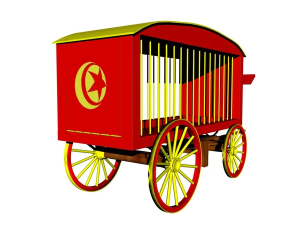 Ônibus Circo Vermelho Com Barras Para Transporte Animais — Fotografia de Stock
