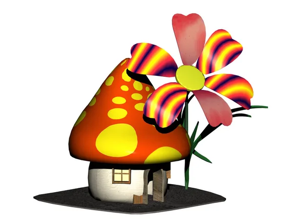 Colorful Mushroom House Dwarfs Flower — Stock Photo, Image