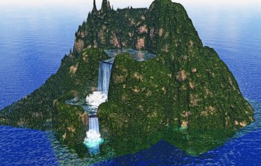 Dik şelale yeşil dağlarda denize doğru