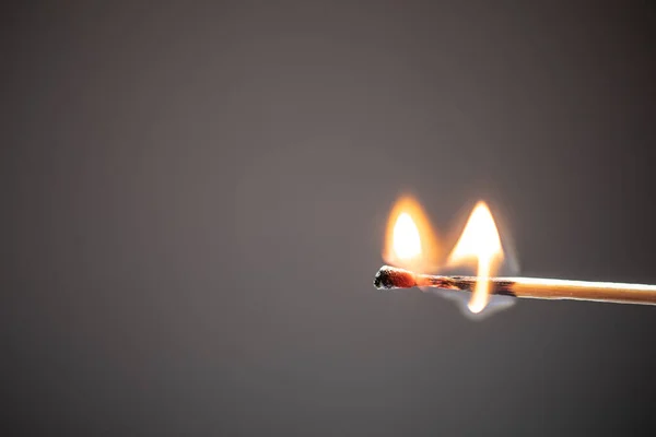 Matchstick Burns Flame Bends Upward Blackening — Stock Photo, Image