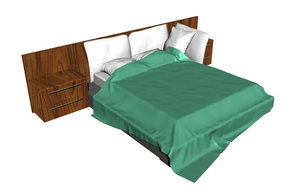 Doppelbett Mit Bettwäsche Schlafzimmer — Stockfoto