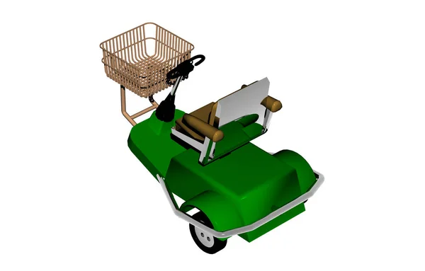 Grünes Elektrofahrzeug Mit Warenkorb Für Behinderte — Stockfoto