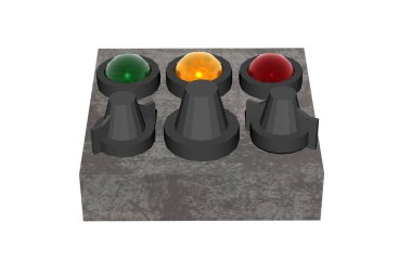 Düğmeleri ve renkli ışıkları olan kontrol paneli