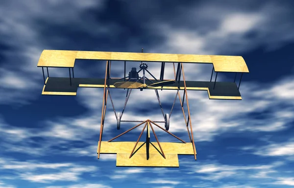 Avião Biplano Antigo Céu — Fotografia de Stock