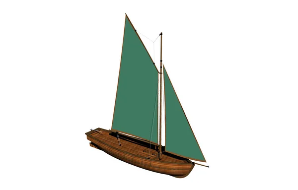 Kleine Zeilboot Met Groene Opgeblazen Zeilen — Stockfoto