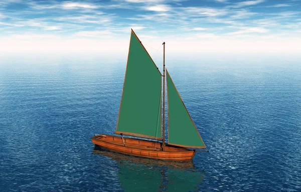 small sailboat with green inflated sails