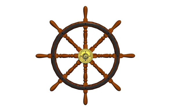 帆船上的旧木制方向盘 — 图库照片