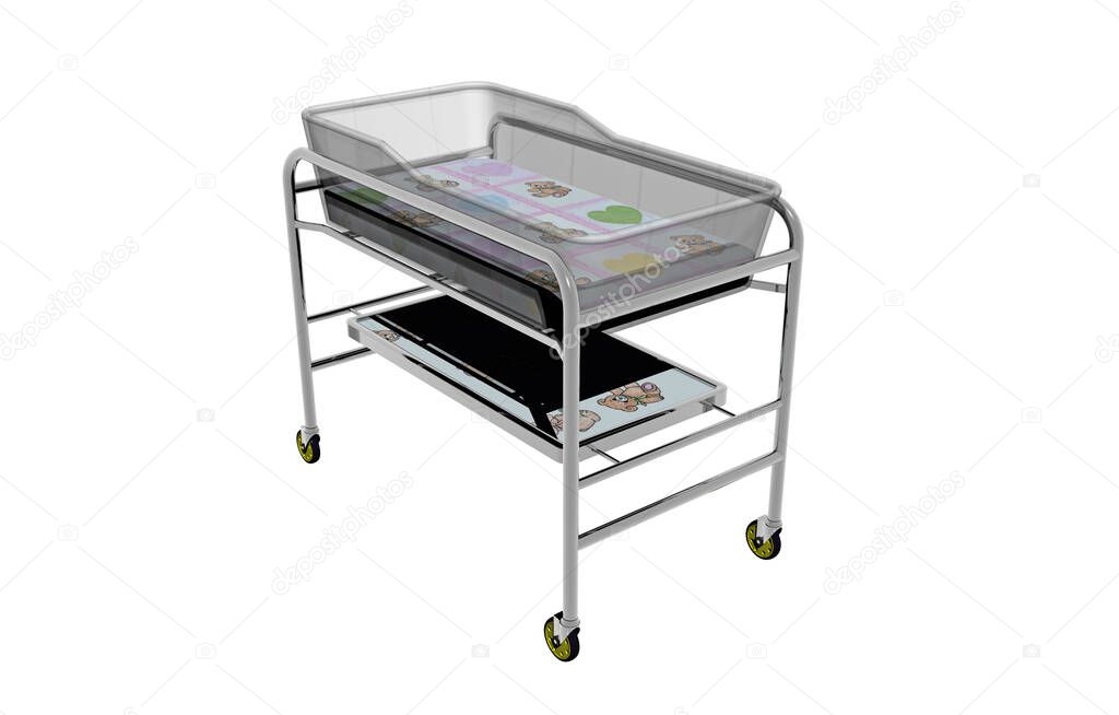 Metal changing trolley with wheels for babies