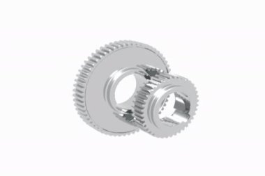 Paslanmaz çelik dişliler birbiri etrafında döner.