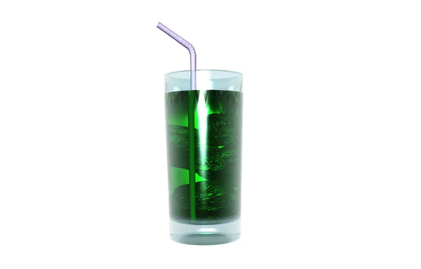 Uppfriskande Dryck Med Isbitar Ett Glas Med Sugrör — Stockfoto