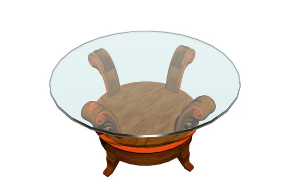 Τραπέζι Ξύλινη Πλευρά Καπάκι Από Γυαλί — Φωτογραφία Αρχείου
