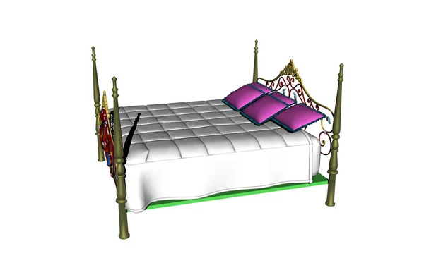 Tweepersoonsbed Met Metalen Frame Beddengoed — Stockfoto