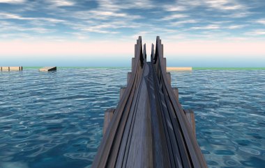 Sudaki cambaz ayaklıkları üzerinde uzun bir göl köprüsü