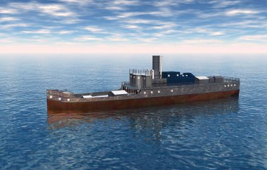 Okyanusu geçmek için eski bir buharlı gemi.