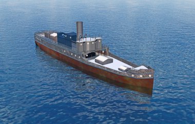 Okyanusu geçmek için eski bir buharlı gemi.