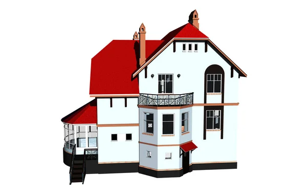 Duża Willa Czerwonym Dachem — Zdjęcie stockowe