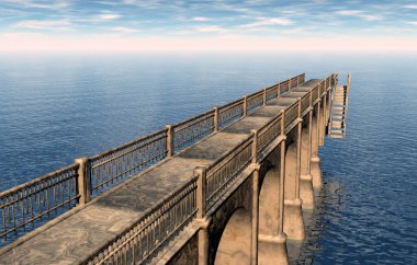 Suyun üzerinde uzun taş köprüler var.