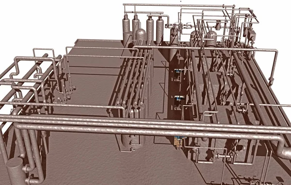 Stor Industriraffinaderianläggning Med Pannor Och Rörledningar — Stockfoto