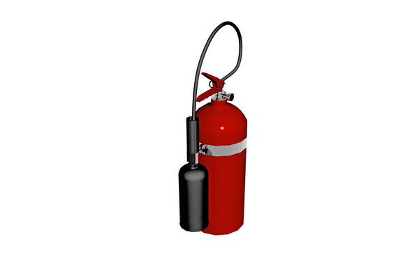 red fire extinguisher with hose and nozzle