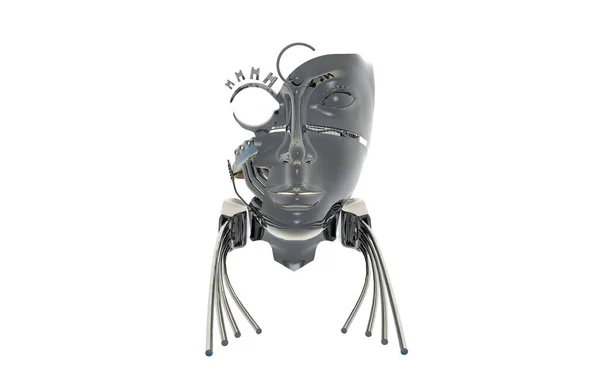 Mplantları Olan Bir Robot Kadının Gümüş Yüzü — Stok fotoğraf