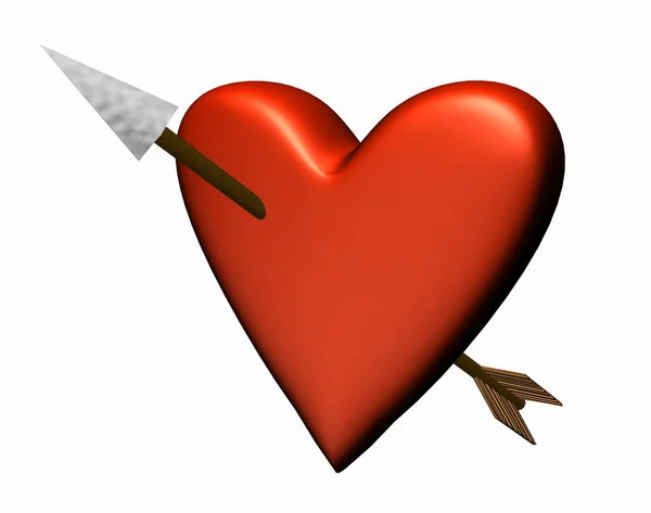 Coração Vermelho Perfurado Por Uma Seta Pontiaguda — Fotografia de Stock