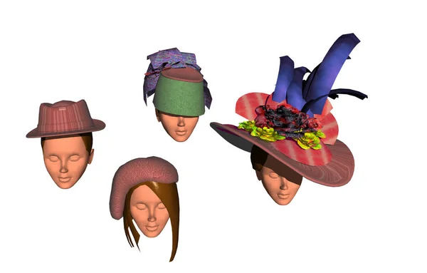 Cabezas Con Sombreros Plumas Moda — Foto de Stock