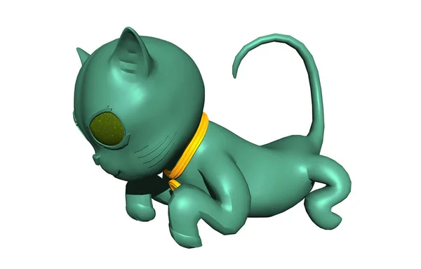 ジャンプ中の小さな緑の漫画の猫 — ストック写真